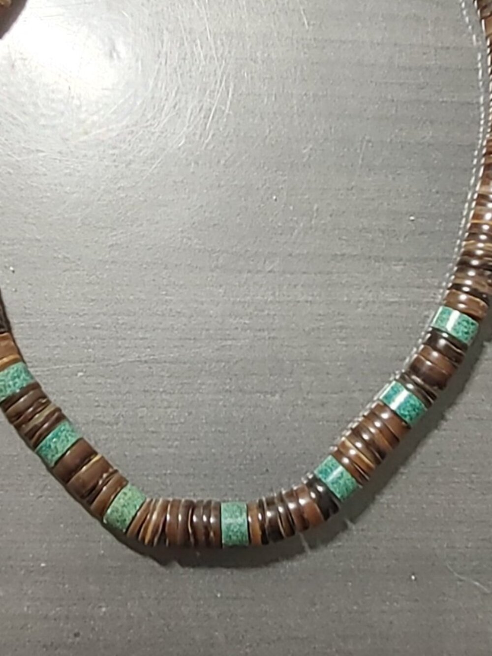 Vintage Native American Necklace Brown Shell Heishi Turquoise - Picture 3 of 6